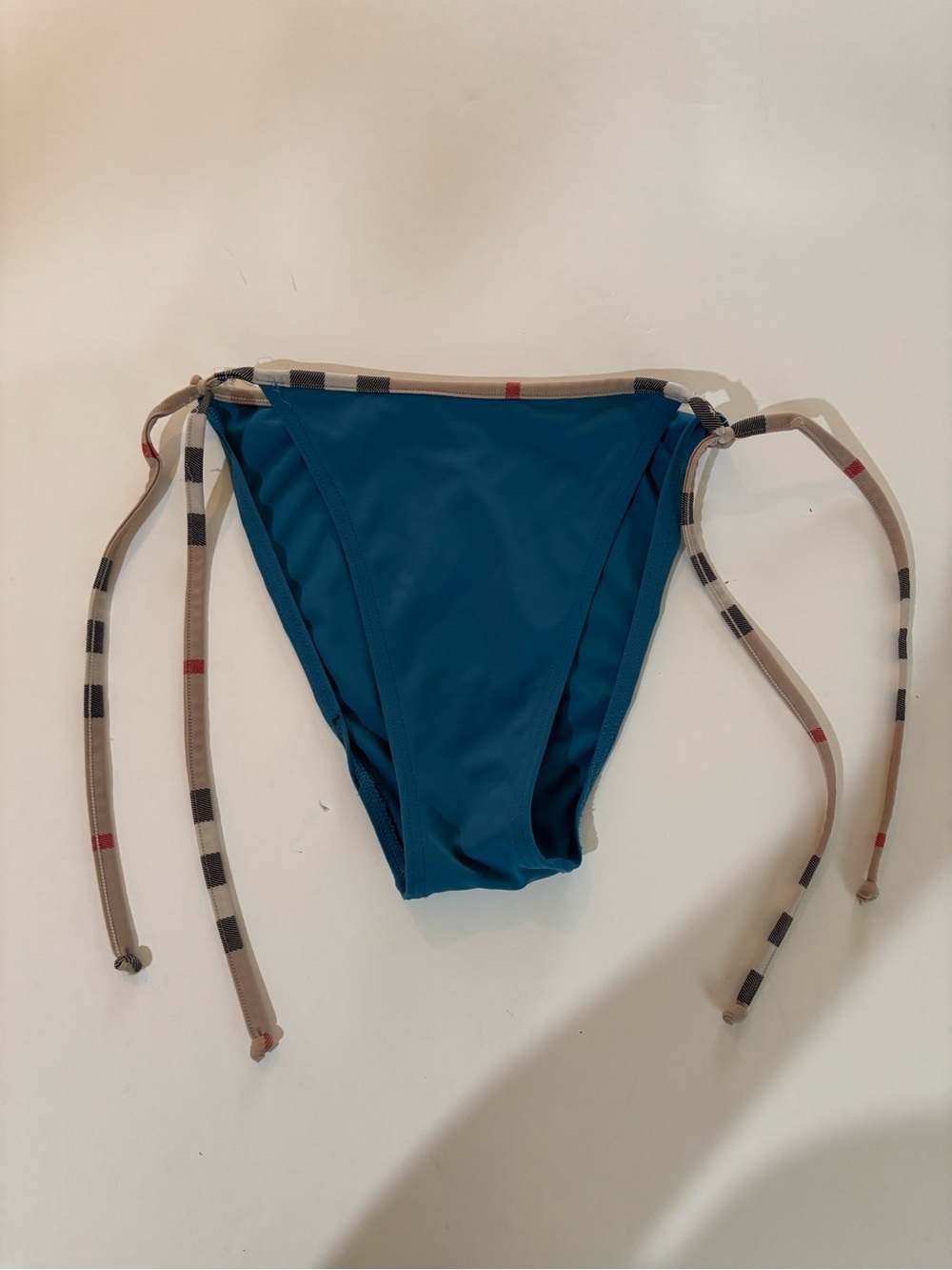 Burberry Blue and Beige Plaid Trim Bikini Bottom